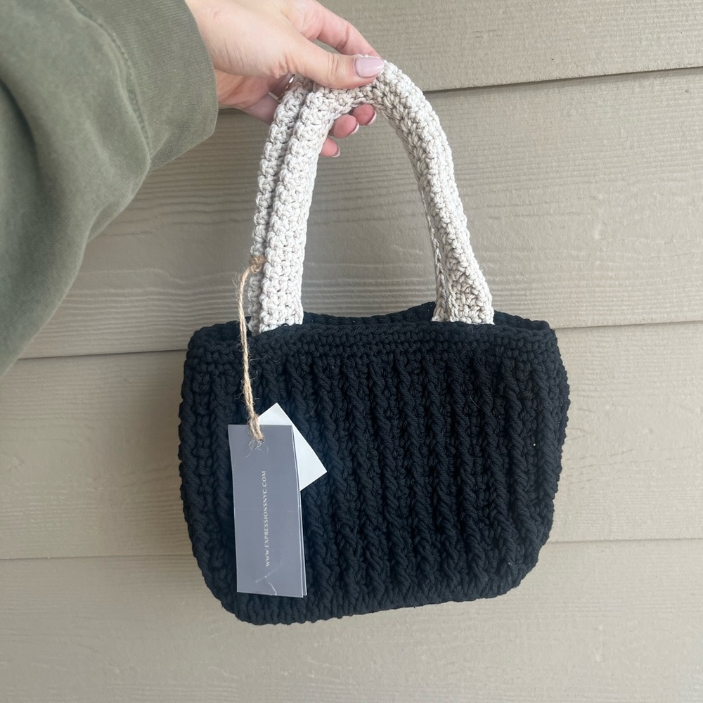 Black and cream crotchet handbag
